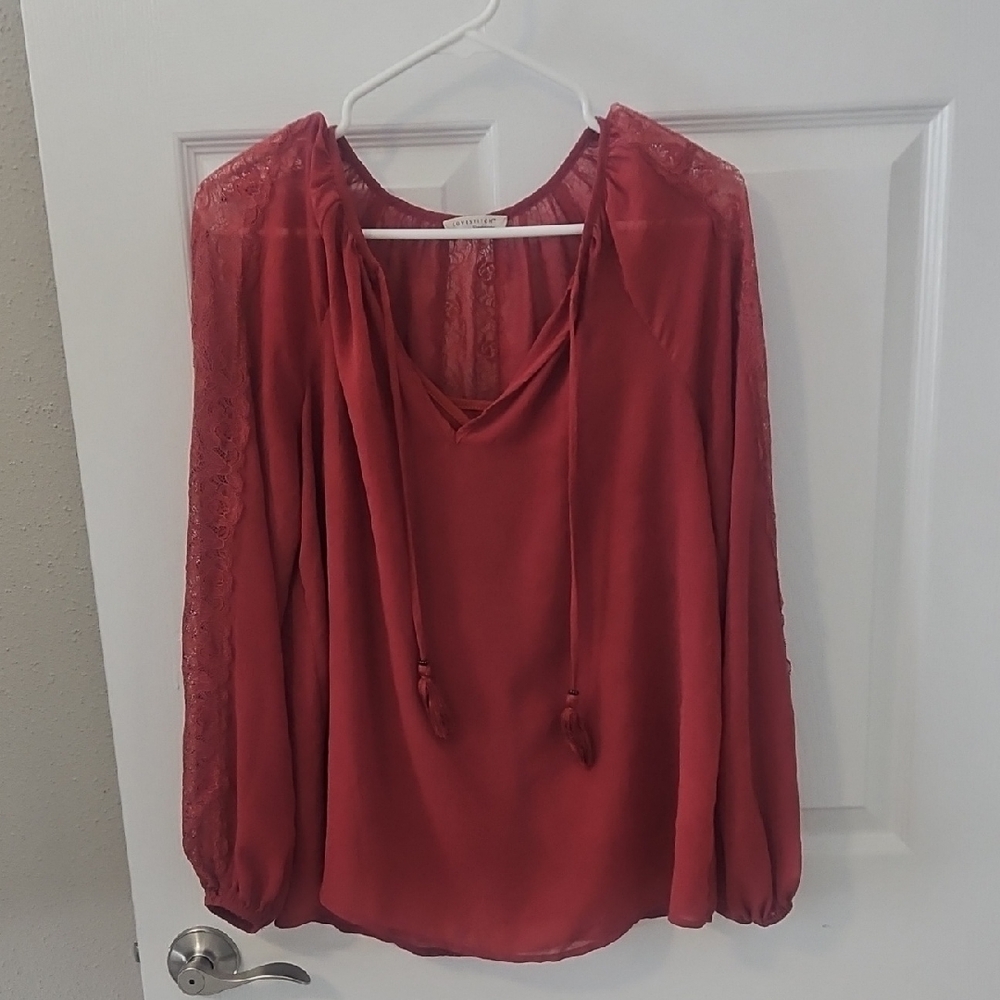 Lovestitch Lace Sleeve Blouse - Rust